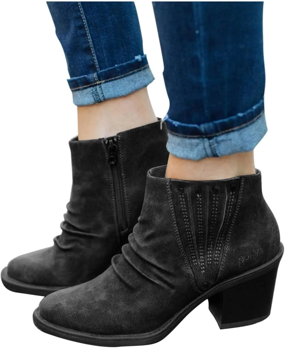 Cathalem Ankle Boots for Women, Booties for Women Low Heel V Cut Flat Ankle Boots Comfort Cowboy Combat Boots