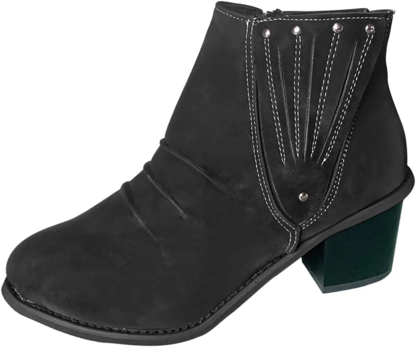 Cathalem Ankle Boots for Women, Booties for Women Low Heel V Cut Flat Ankle Boots Comfort Cowboy Combat Boots