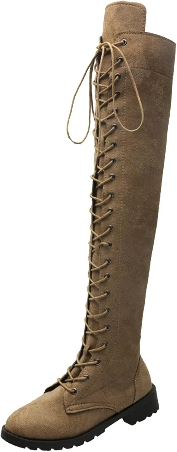 Cathalem Over the Knee Boots for Women Platform Thigh High Boots Chunky Heel Knee High Boots Round Toe Stretch Boots