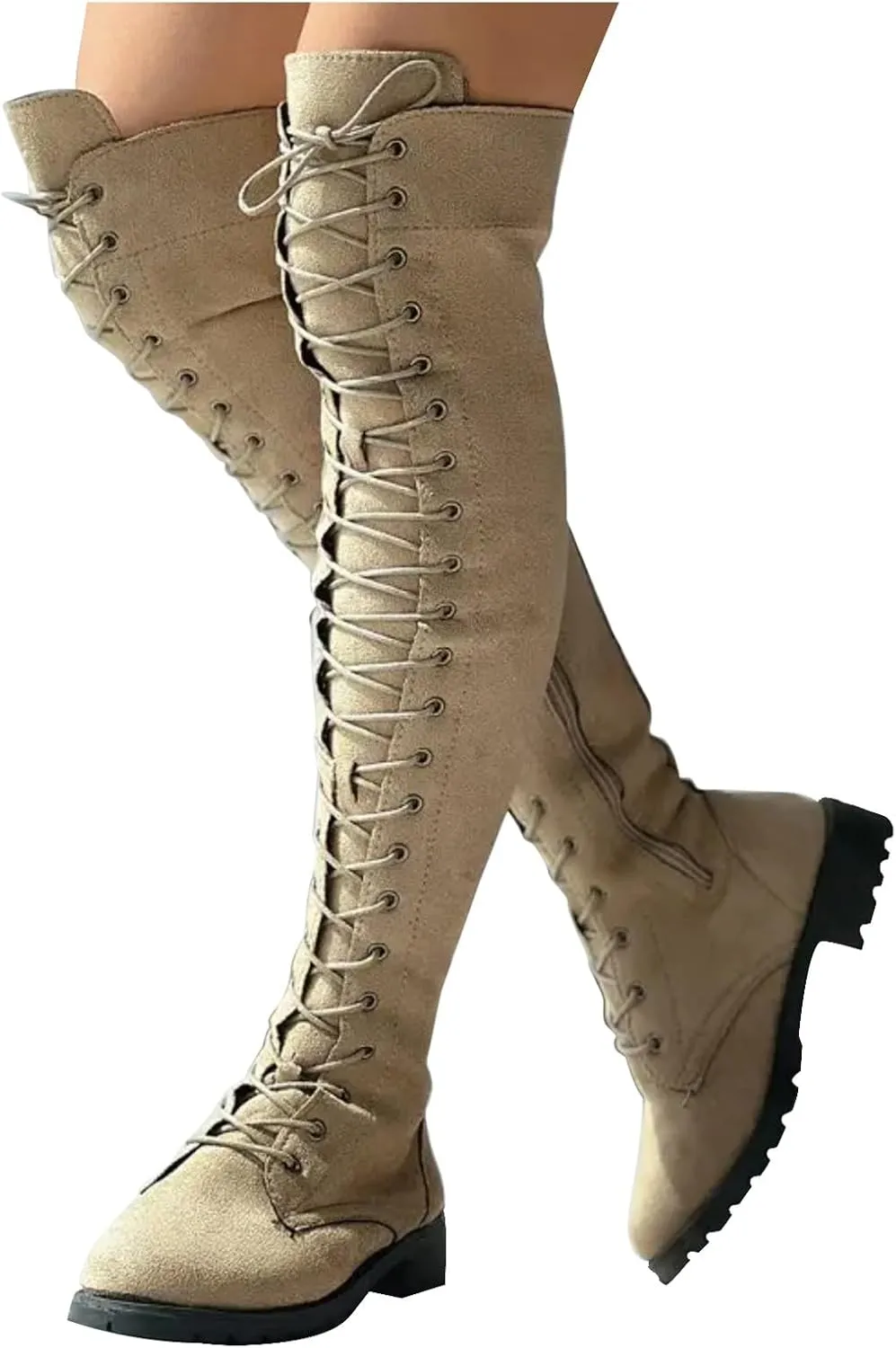 Cathalem Over the Knee Boots for Women Platform Thigh High Boots Chunky Heel Knee High Boots Round Toe Stretch Boots