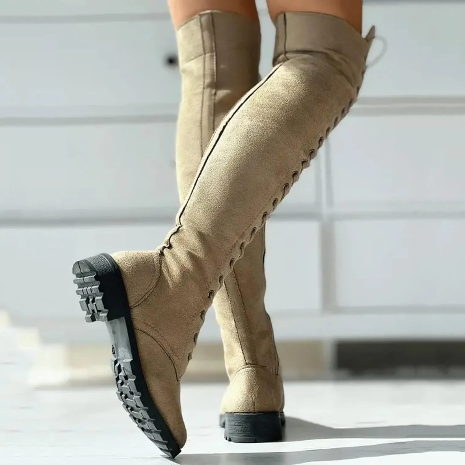 Cathalem Over the Knee Boots for Women Platform Thigh High Boots Chunky Heel Knee High Boots Round Toe Stretch Boots