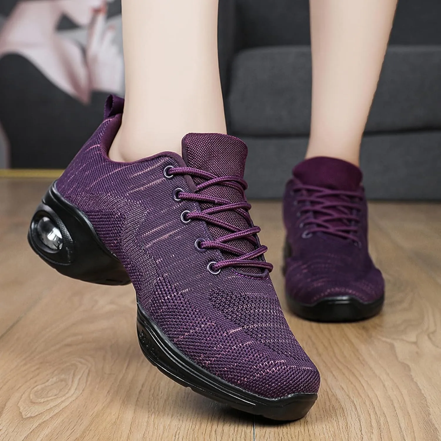 CERYTHRINA Women's Dance Shoes Lace-up Jazz Shoes Breathable Mesh Sneakers Air Cushion Athletic Walking Shoes