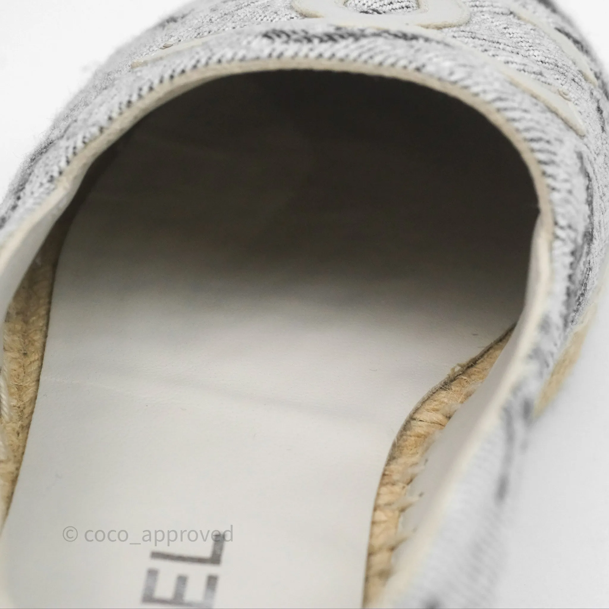 Chanel CC Espadrilles in Grey Cotton Jacquard Black Grosgrain 22S Size 38