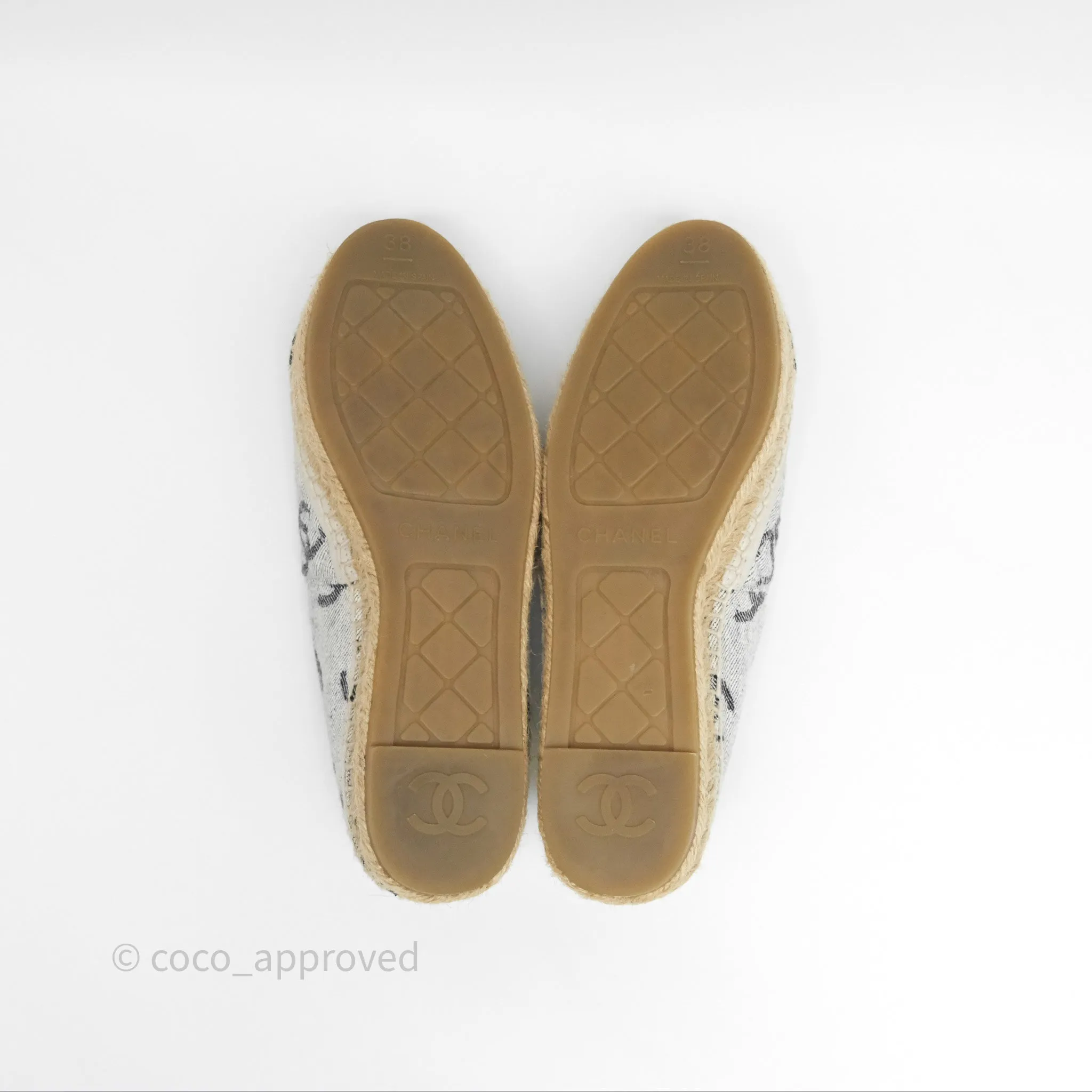 Chanel CC Espadrilles in Grey Cotton Jacquard Black Grosgrain 22S Size 38