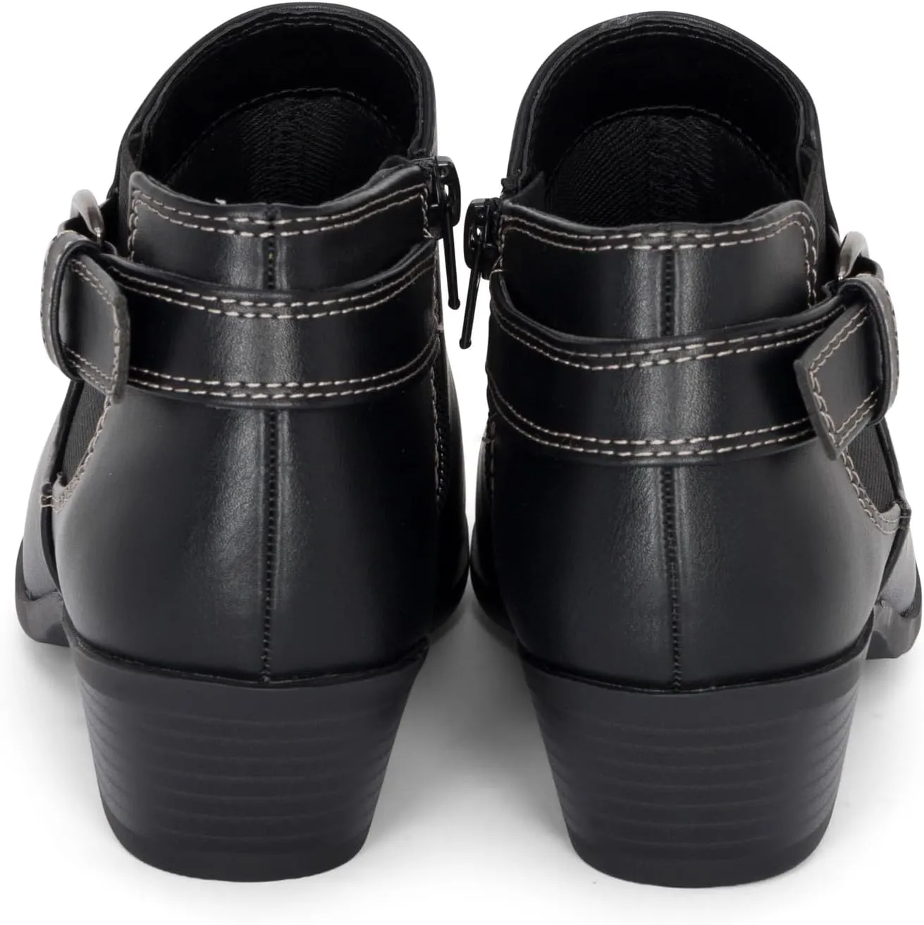 Chariot & Co: Kiki - Womens Western Chelsea Round Toe Ankle Boots - Adjustable Buckle Stacked Heel Booties
