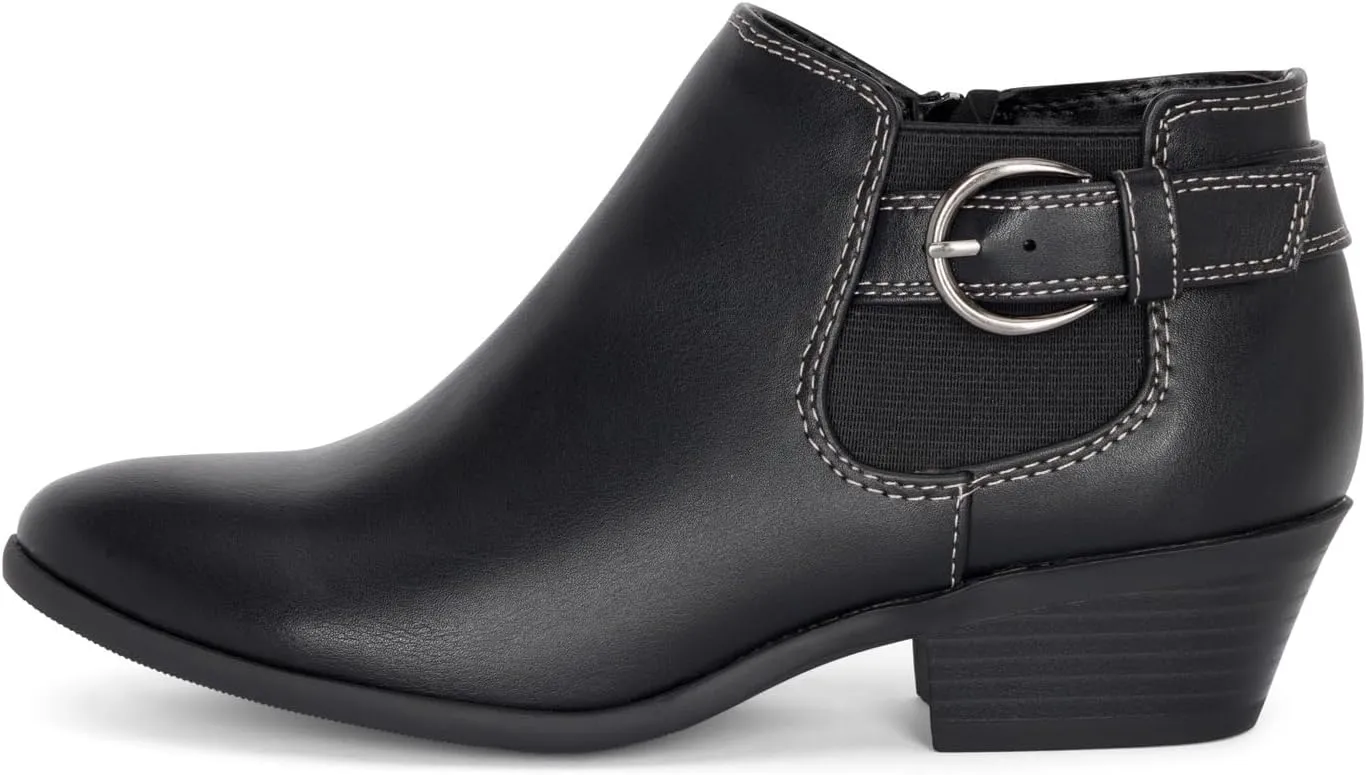 Chariot & Co: Kiki - Womens Western Chelsea Round Toe Ankle Boots - Adjustable Buckle Stacked Heel Booties