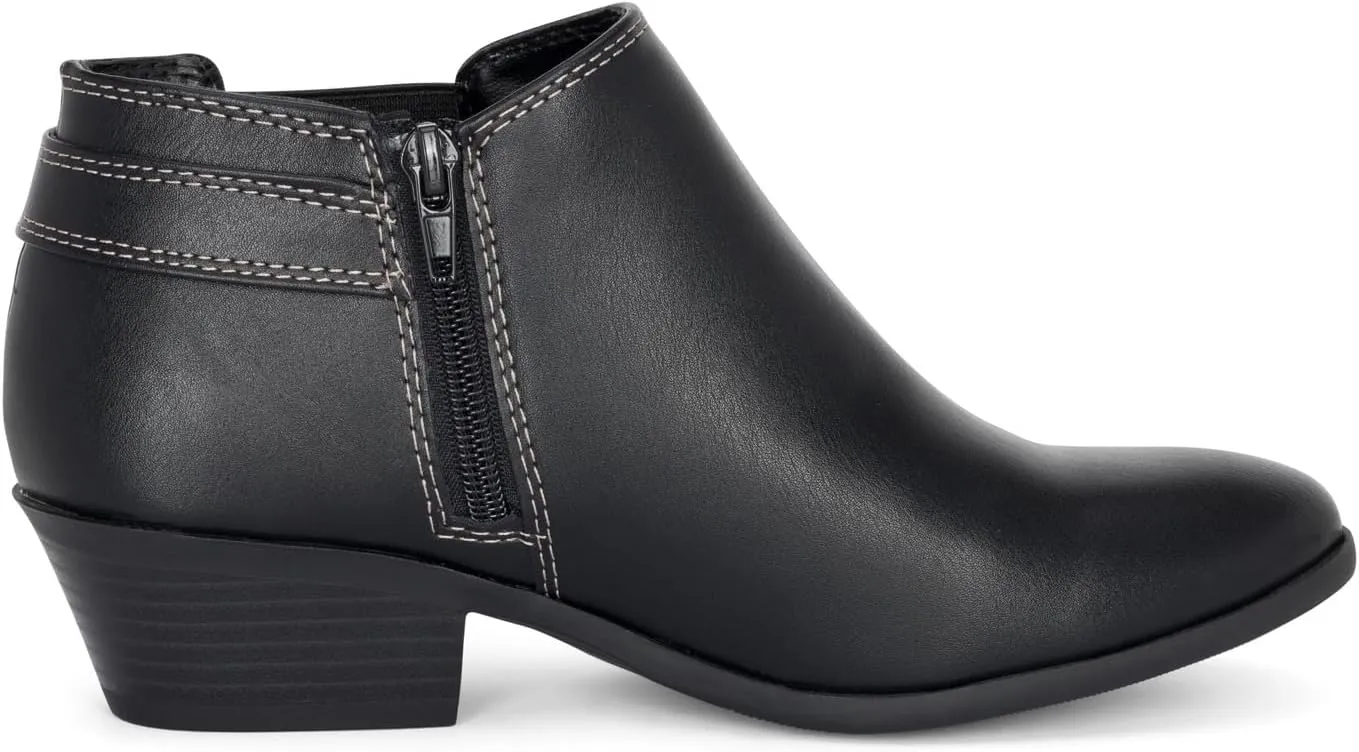 Chariot & Co: Kiki - Womens Western Chelsea Round Toe Ankle Boots - Adjustable Buckle Stacked Heel Booties