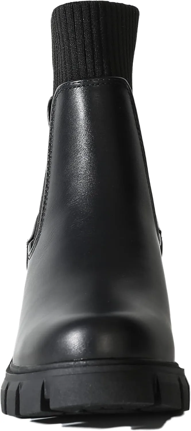 Chariot & Co: Rita - Womens Platform Ankle Boots Elastic Chunky Block Heel Chelsea Booties Lug Sole Combat Shoes