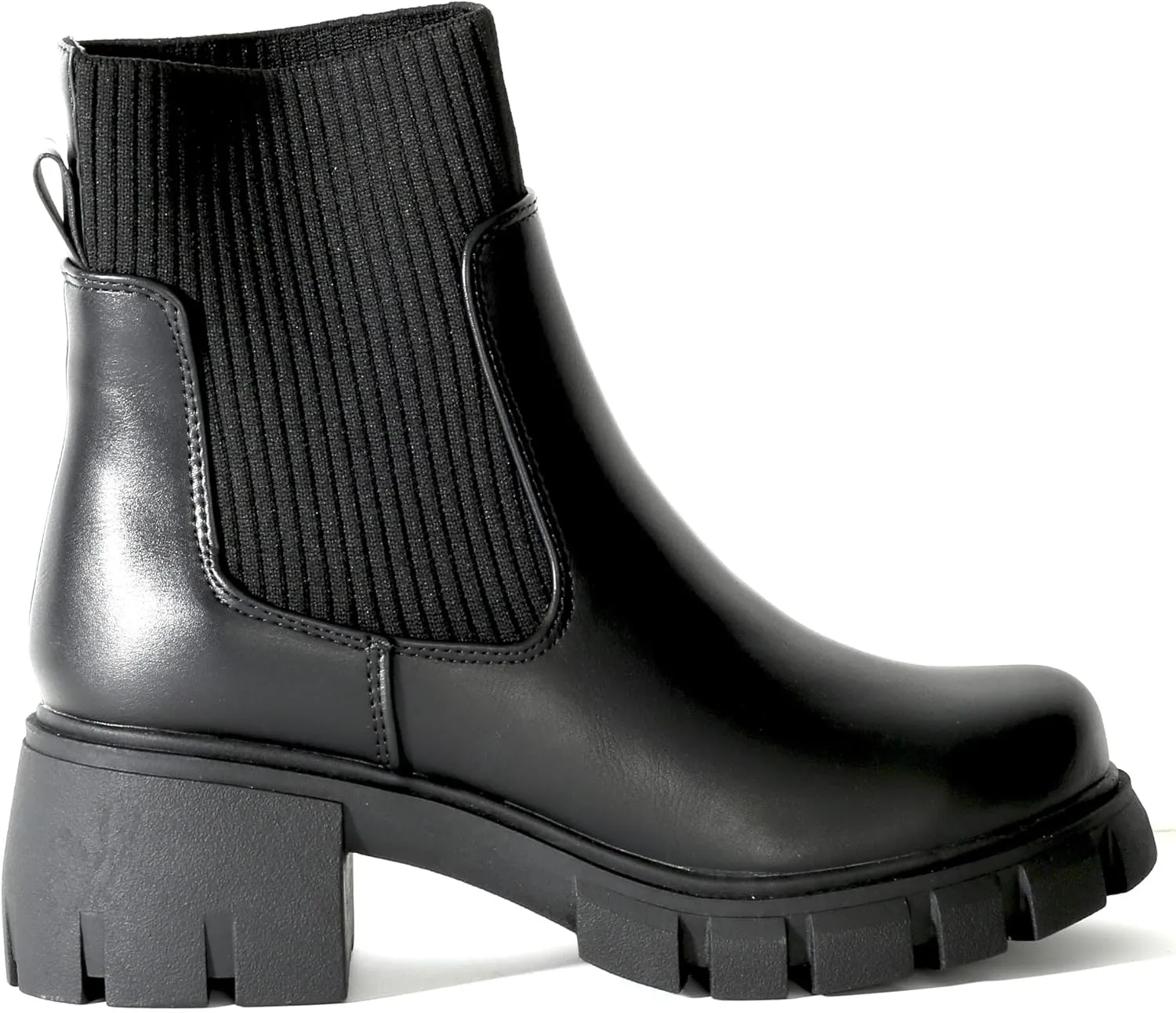Chariot & Co: Rita - Womens Platform Ankle Boots Elastic Chunky Block Heel Chelsea Booties Lug Sole Combat Shoes