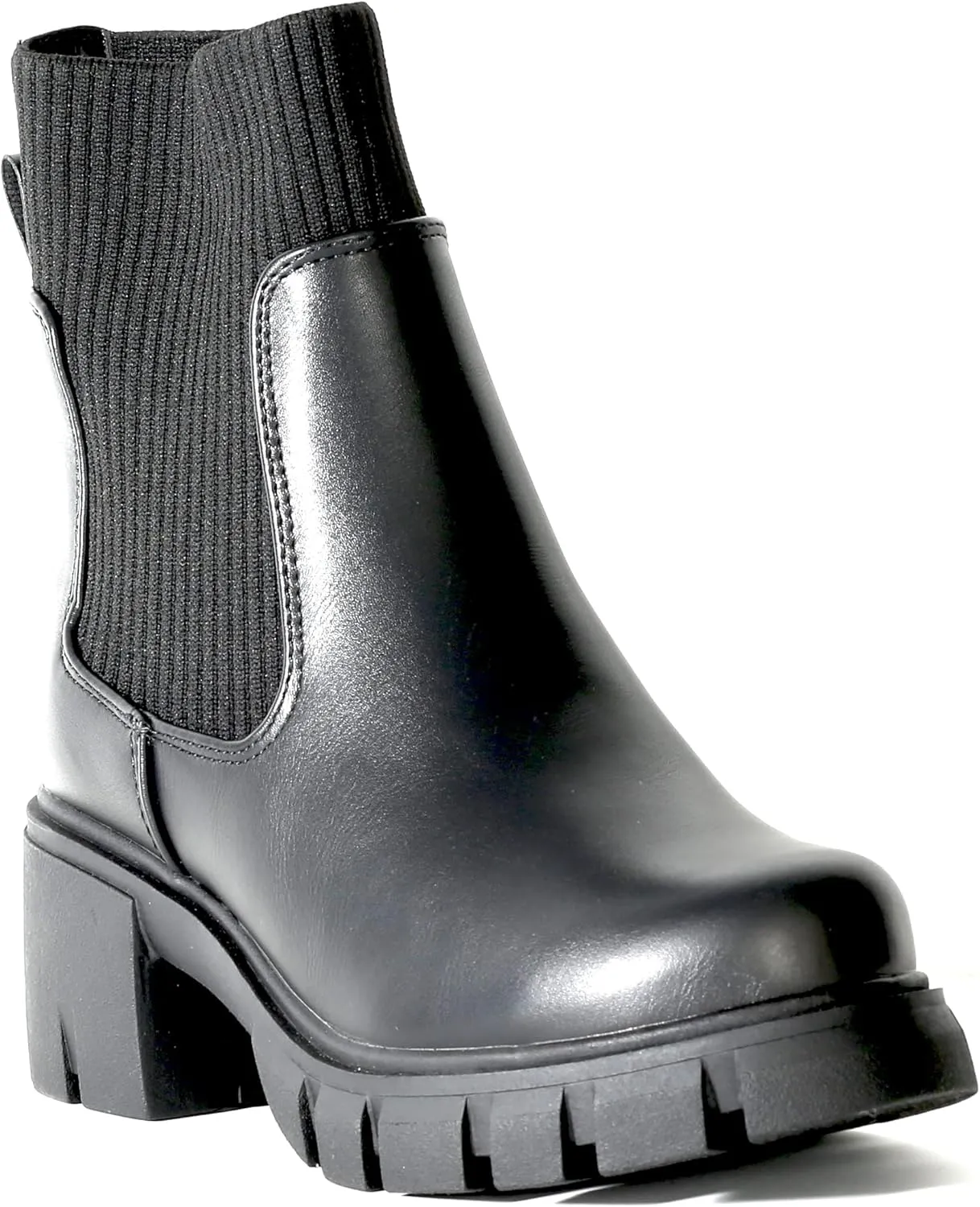 Chariot & Co: Rita - Womens Platform Ankle Boots Elastic Chunky Block Heel Chelsea Booties Lug Sole Combat Shoes