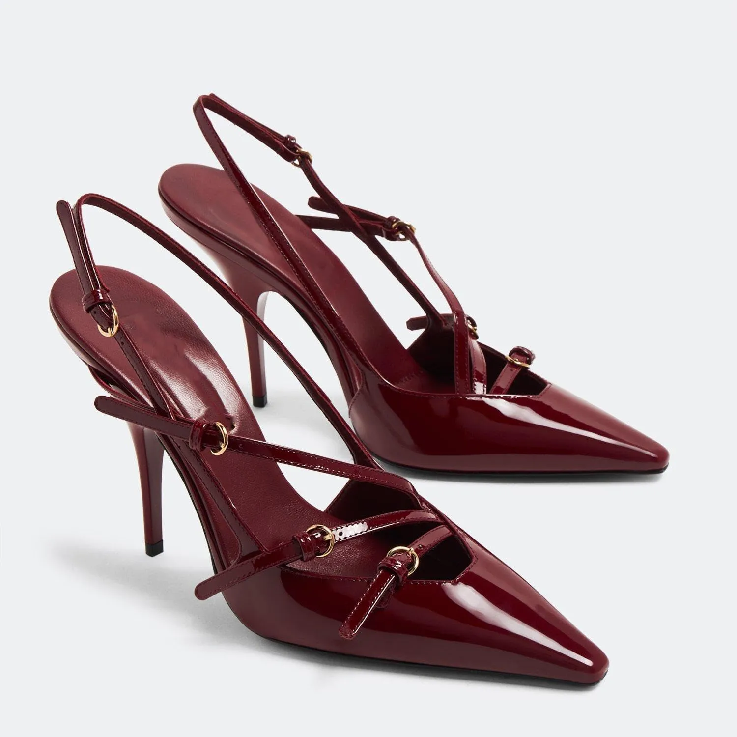 Cherry Red Heels for Women Closed Pointed Toe Slingback Pumps Buckled Strap Kitten Heel Dress Heeled Shoes