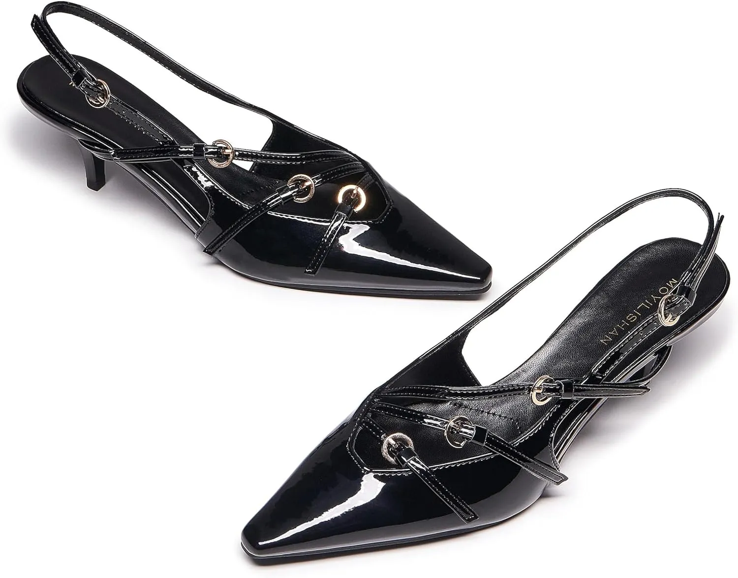Cherry Red Heels for Women Closed Pointed Toe Slingback Pumps Buckled Strap Kitten Heel Dress Heeled Shoes