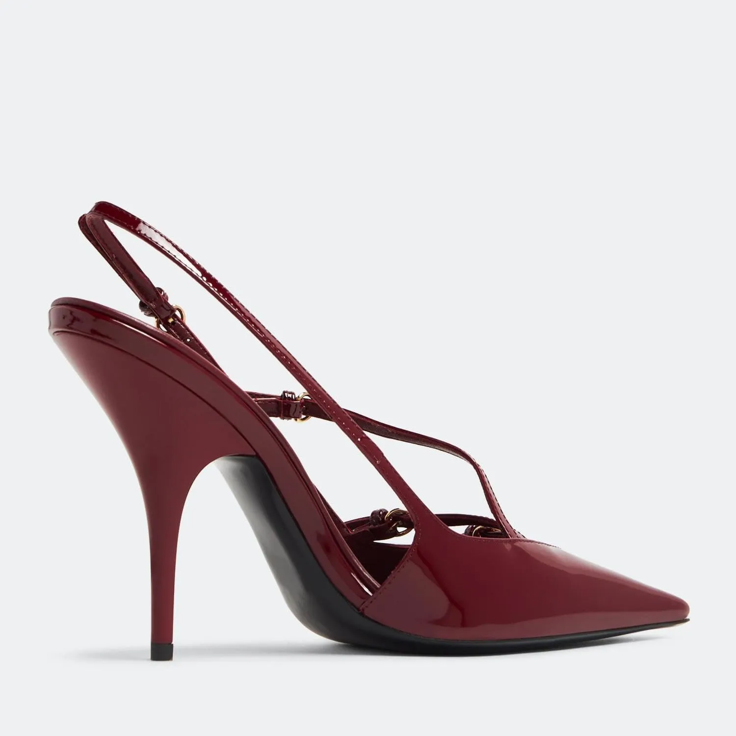 Cherry Red Heels for Women Closed Pointed Toe Slingback Pumps Buckled Strap Kitten Heel Dress Heeled Shoes