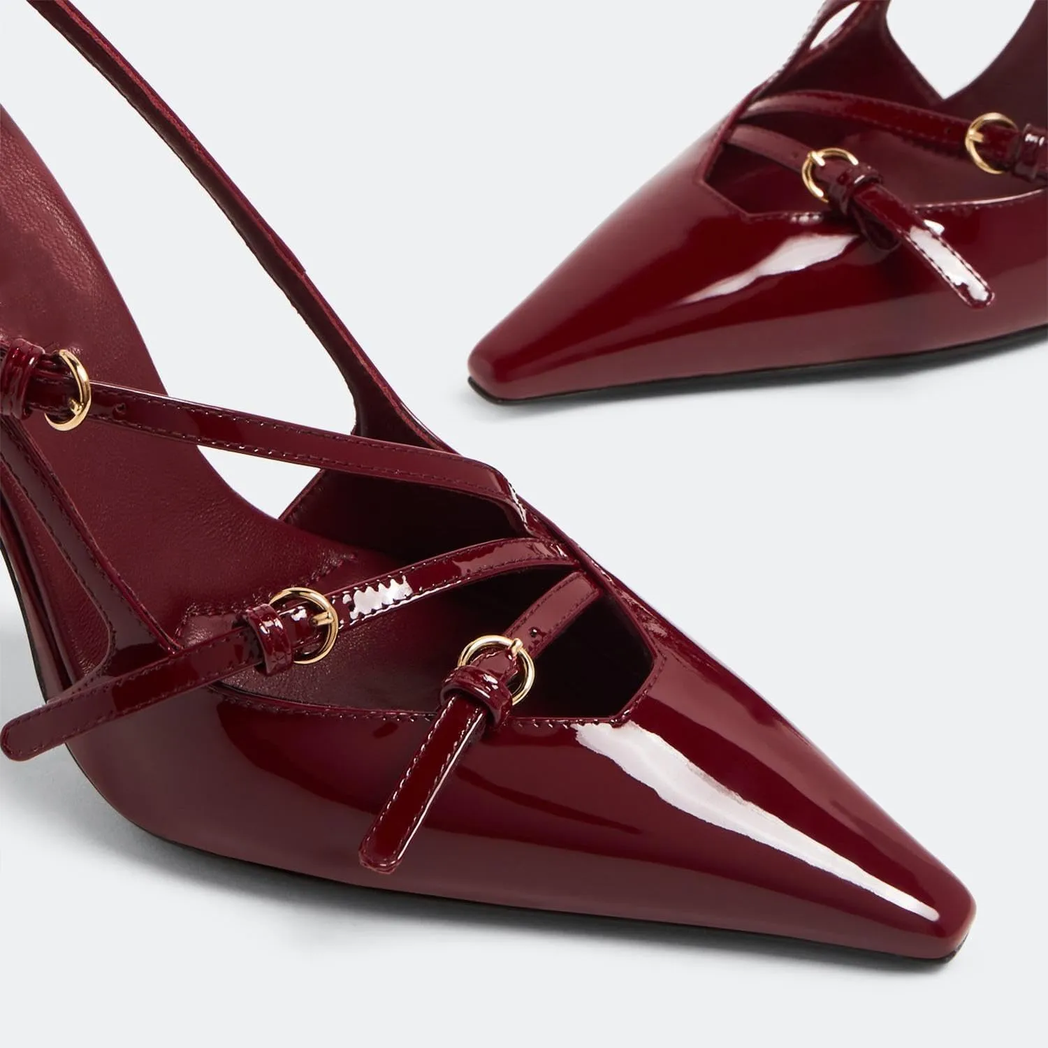 Cherry Red Heels for Women Closed Pointed Toe Slingback Pumps Buckled Strap Kitten Heel Dress Heeled Shoes