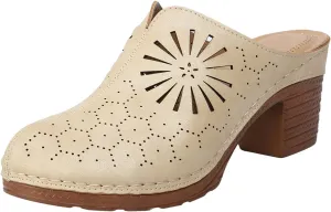 Chunky Heels for Women Hollow Closed Toe Chunky Heels Summer Retro Flower Pattern Sandals Casual Breathable Shoes