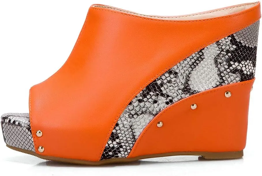 Ciuyurra Women Fashion Mules Sandals Peep Toe Wedge High Heels