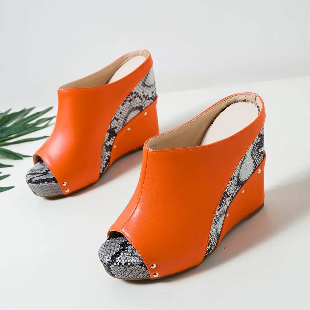 Ciuyurra Women Fashion Mules Sandals Peep Toe Wedge High Heels