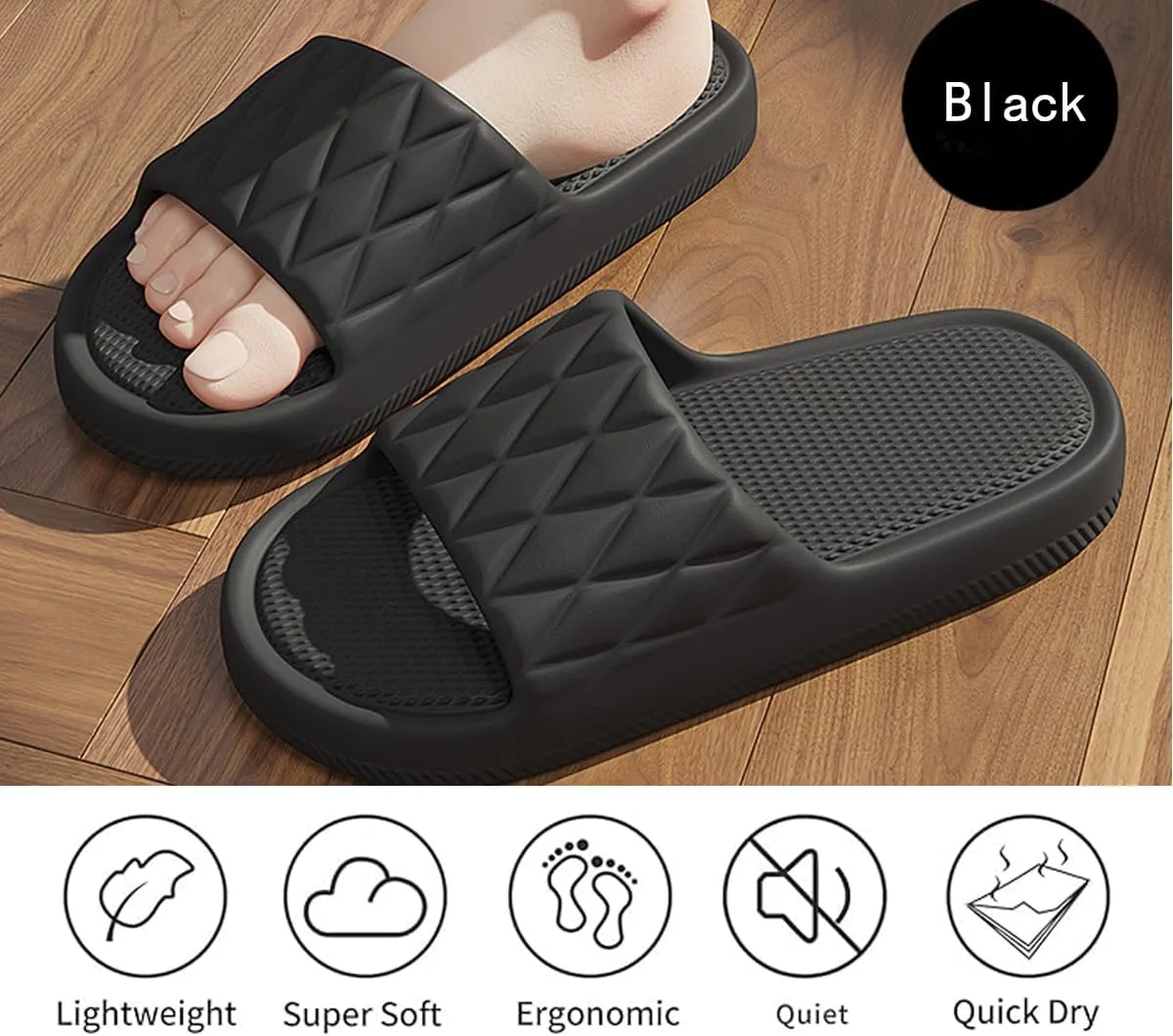 Cloud Slides for Women and Men - No smelly feet,Soft, Comfy, Relax Cloud Slippers, Thick Sole, Non-slip Pillow Slippers, Easy to Clean, Shower, Indoor and Outdoor Pillow Slides