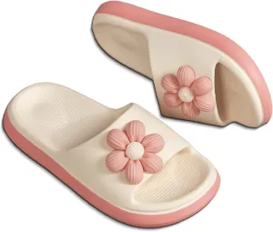 Cloud Slides for Women Cute Flower Pillow Slippers Non Slip Platform Foam Sandals for Indoor Outdoor House Pool