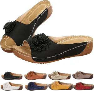 Comfortable Non-slip Solid Color Open-Toe Wedge Sandals for Women Arch Support Slides Orthopedic Sandals