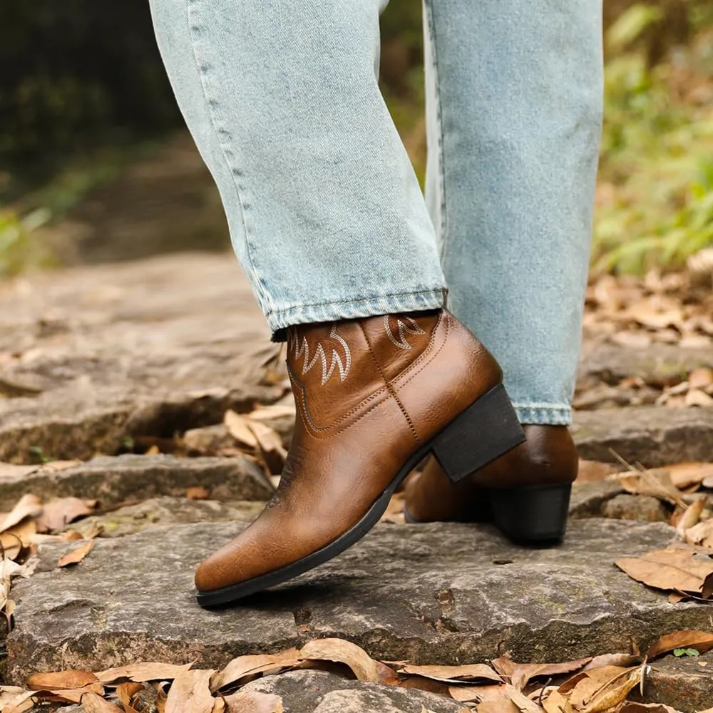 Cowboy Boots for Men Lightweight Western Country Boots Modern Traditional Embroidered Boots Men Mid Calf Western Cowboy Motorcycle Boots Leather Shoes Wide Calf Pull On Western Work Combat Boots