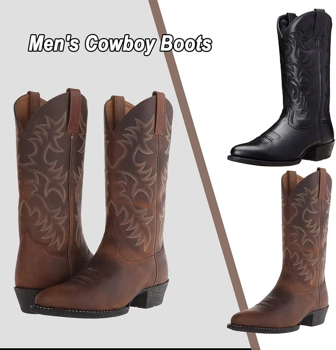 Cowboy Boots for Men Lightweight Western Country Boots Modern Traditional Embroidered Boots Men Mid Calf Western Cowboy Motorcycle Boots Leather Shoes Wide Calf Pull On Western Work Combat Boots