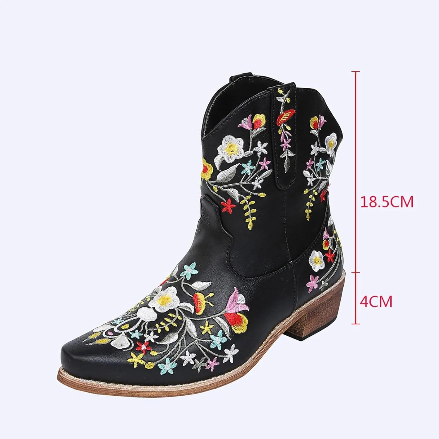 Cowboy Boots for Women Flower Embroidered Country Concert Disco Outfits Low Heel Boot Bootie Fashion Women’s Short Stuff Boot