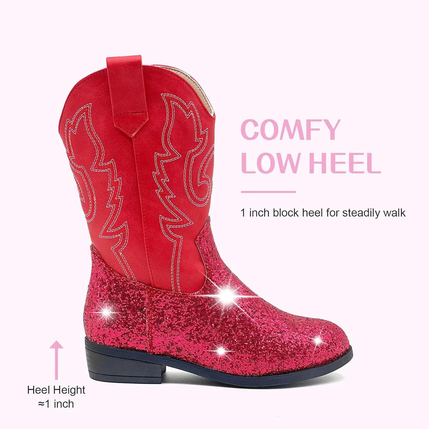 Cowgirl Boots for Kids Girls Boys Western Glitter Cowboy Boots Mid Calf Boots Little Big Kids Horse Riding Shoes Party Birthday Dress Up