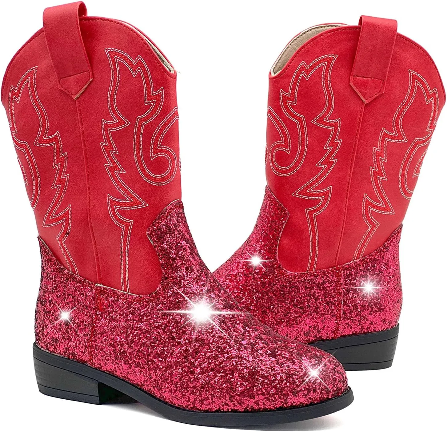 Cowgirl Boots for Kids Girls Boys Western Glitter Cowboy Boots Mid Calf Boots Little Big Kids Horse Riding Shoes Party Birthday Dress Up