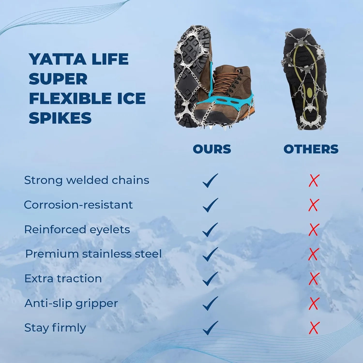Crampons Ice Cleats for Hiking Spikes By Yatta Life - Professional Winter Boots with 12 Stainless Steel Spikes for Shoes & Boots - Outdoor Camping, Running, Mountaineering Ice & Snow Grips Accessories