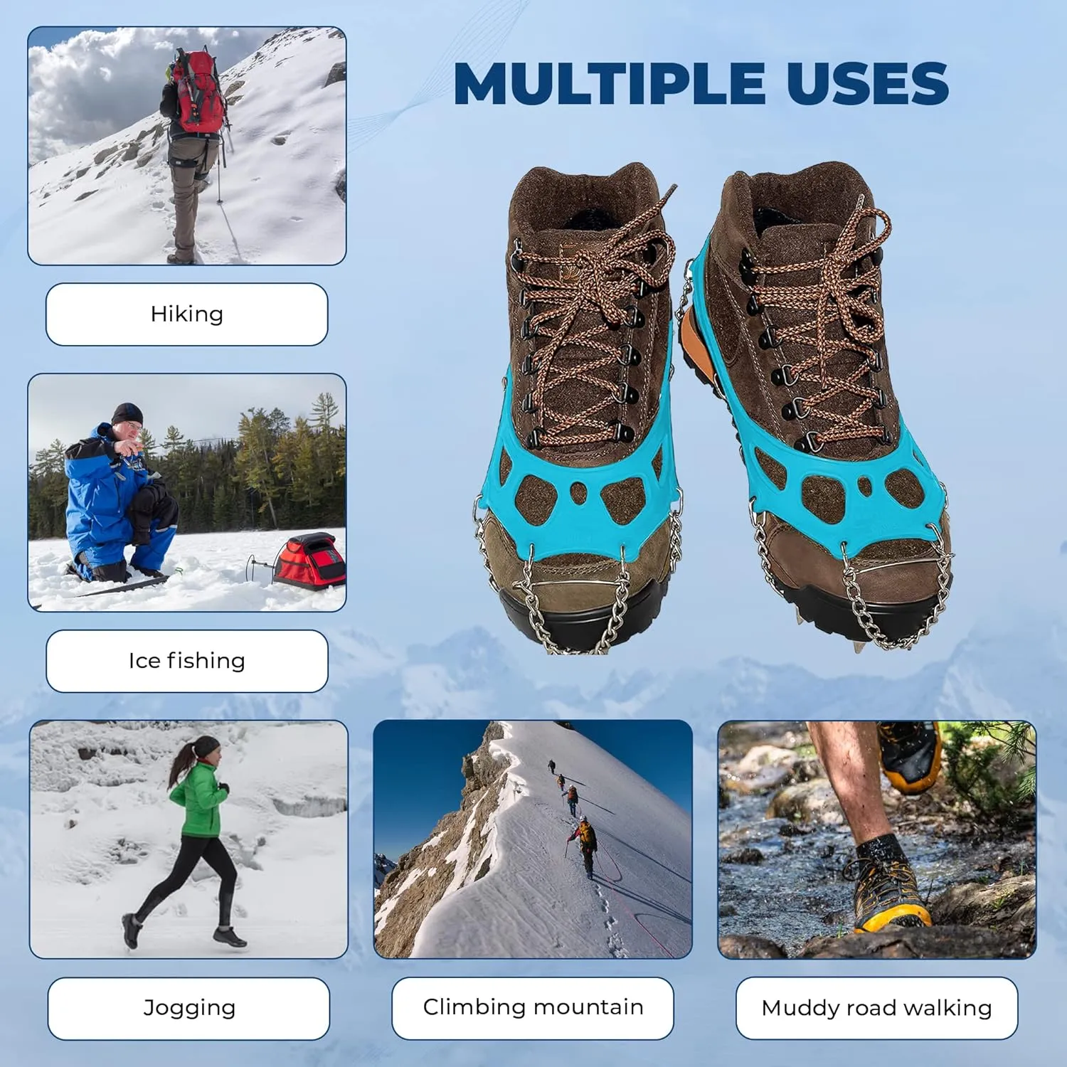 Crampons Ice Cleats for Hiking Spikes By Yatta Life - Professional Winter Boots with 12 Stainless Steel Spikes for Shoes & Boots - Outdoor Camping, Running, Mountaineering Ice & Snow Grips Accessories