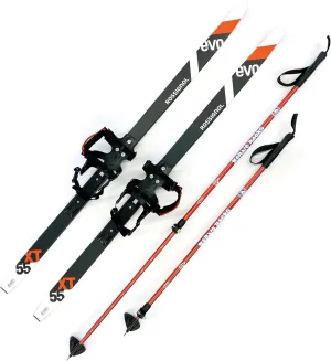 Cross Country Skis - NO Ski Boots Required - Step-in Bindings for ANY Winter Boot - Adjustable-Length XC Ski Poles, Classic Touring Equipment for Children and Youth NEW to Skiing