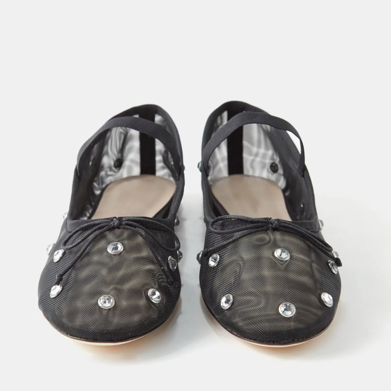 Crystal Mesh Ballet Flats for Women Stretch Band Snip Toe Ballerinas Flats Rhinestone Sparkly Mary Jane Flat Shoes