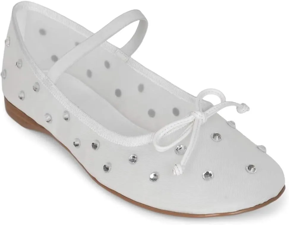 Crystal Mesh Ballet Flats for Women Stretch Band Snip Toe Ballerinas Flats Rhinestone Sparkly Mary Jane Flat Shoes