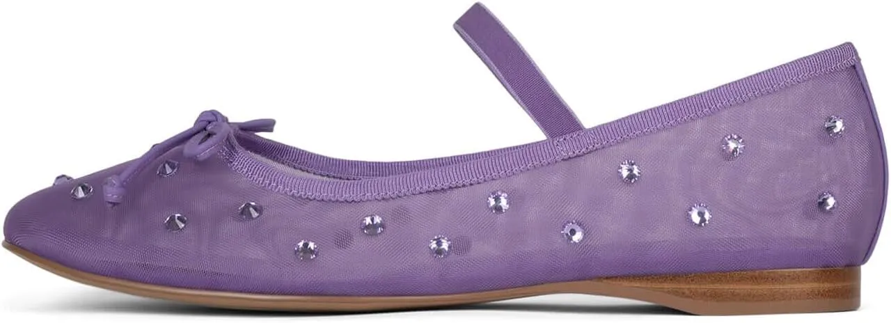 Crystal Mesh Ballet Flats for Women Stretch Band Snip Toe Ballerinas Flats Rhinestone Sparkly Mary Jane Flat Shoes