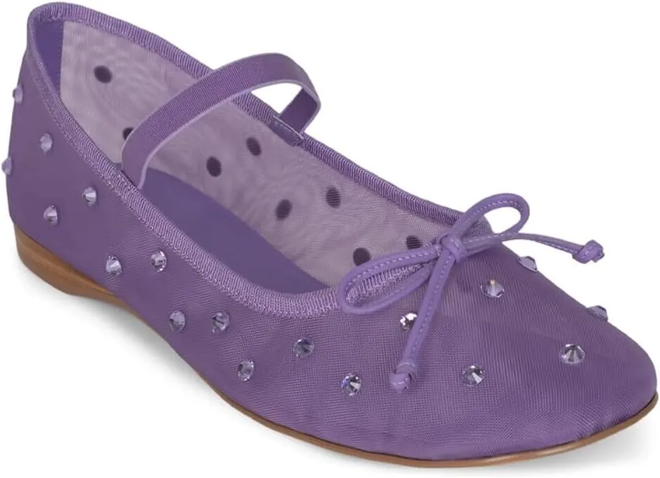Crystal Mesh Ballet Flats for Women Stretch Band Snip Toe Ballerinas Flats Rhinestone Sparkly Mary Jane Flat Shoes
