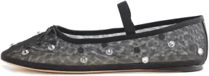 Crystal Mesh Ballet Flats for Women Stretch Band Snip Toe Ballerinas Flats Rhinestone Sparkly Mary Jane Flat Shoes