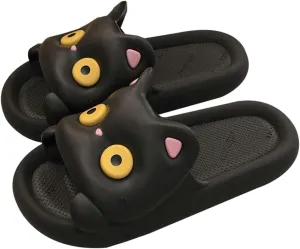 Cute Slippers Shower Shoes for Women Bathroom Sandals Non-Slip Cartoon Cat House Shoes Indoor Outdoor Summer Slippers Slides