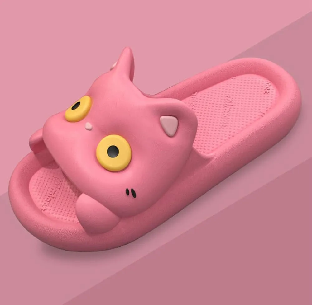 Cute Slippers Shower Shoes for Women Bathroom Sandals Non-Slip Cartoon Cat House Shoes Indoor Outdoor Summer Slippers Slides