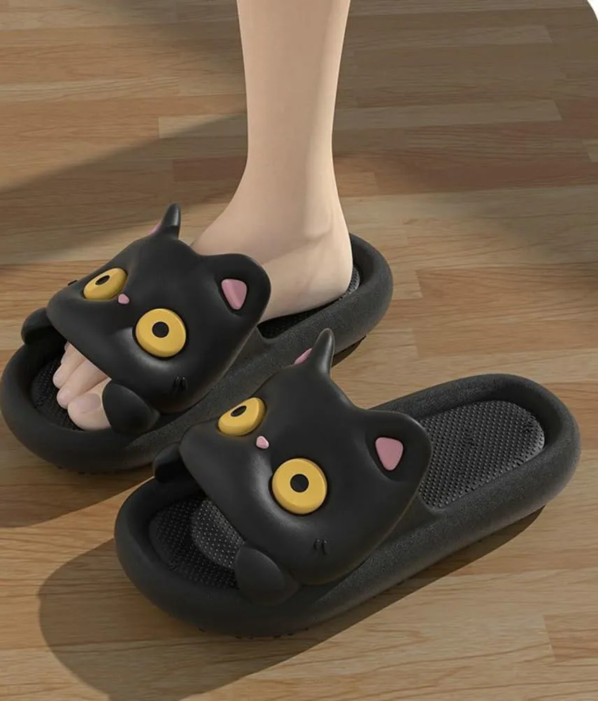 Cute Slippers Shower Shoes for Women Bathroom Sandals Non-Slip Cartoon Cat House Shoes Indoor Outdoor Summer Slippers Slides
