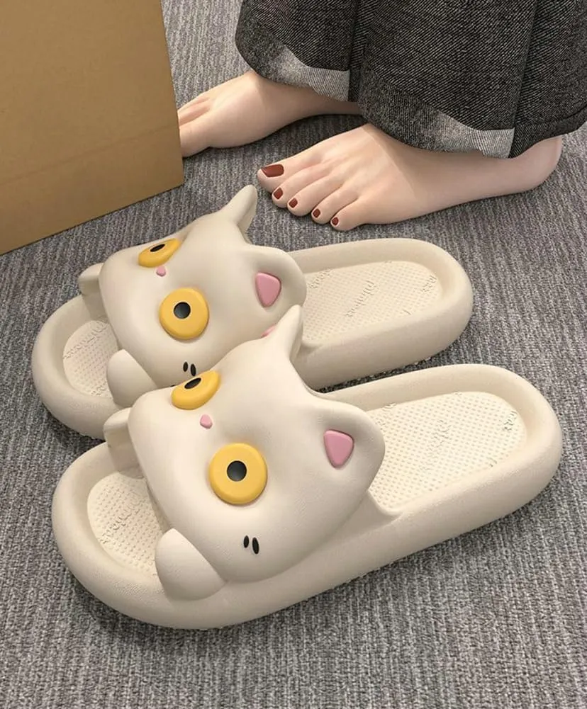 Cute Slippers Shower Shoes for Women Bathroom Sandals Non-Slip Cartoon Cat House Shoes Indoor Outdoor Summer Slippers Slides
