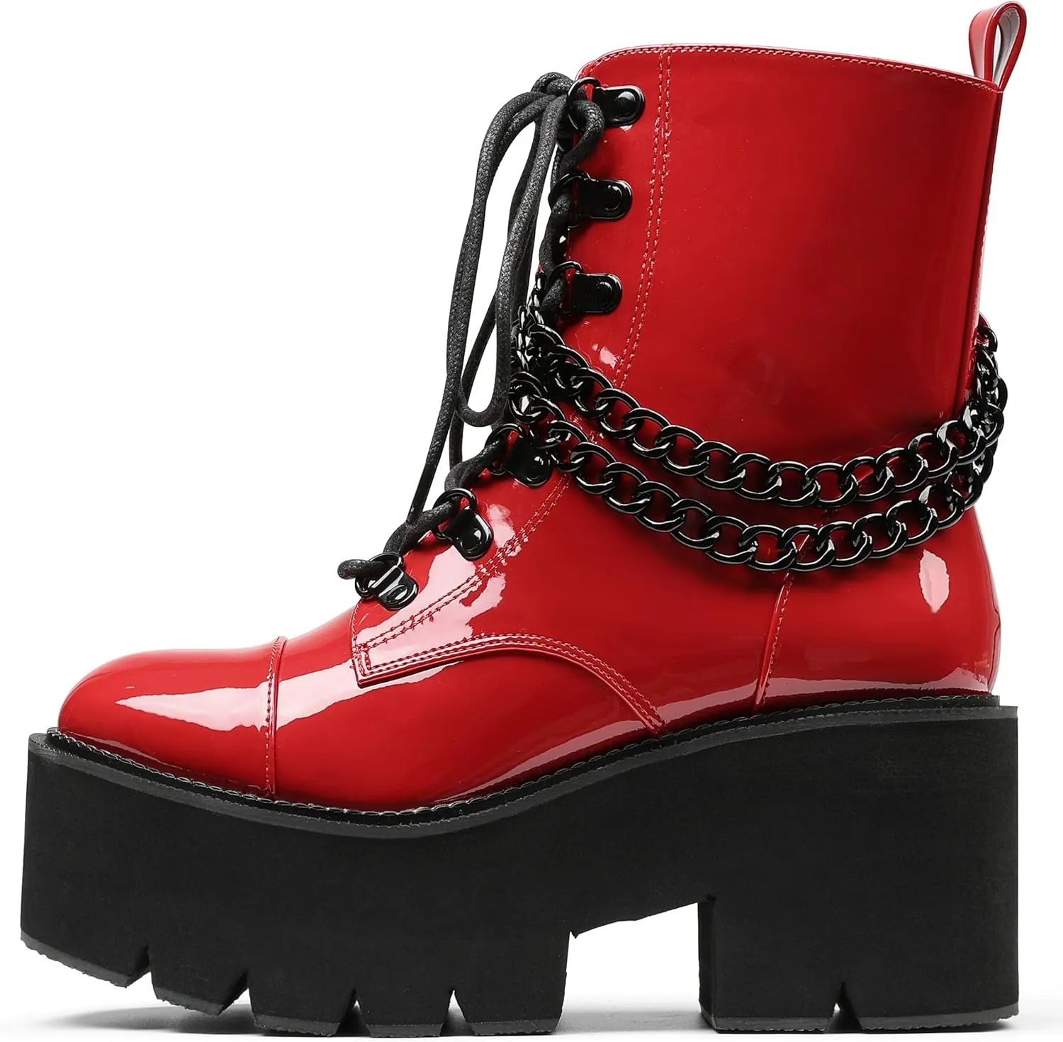 CYNLLIO Fashion Block Heel Platform Combat Ankle Booties Women's Lace up Studded Motorcycle Boots Mid Calf Boots