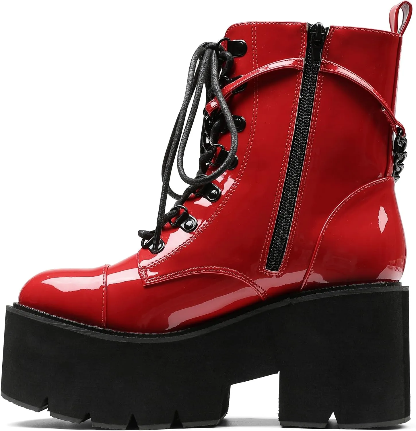 CYNLLIO Fashion Block Heel Platform Combat Ankle Booties Women's Lace up Studded Motorcycle Boots Mid Calf Boots