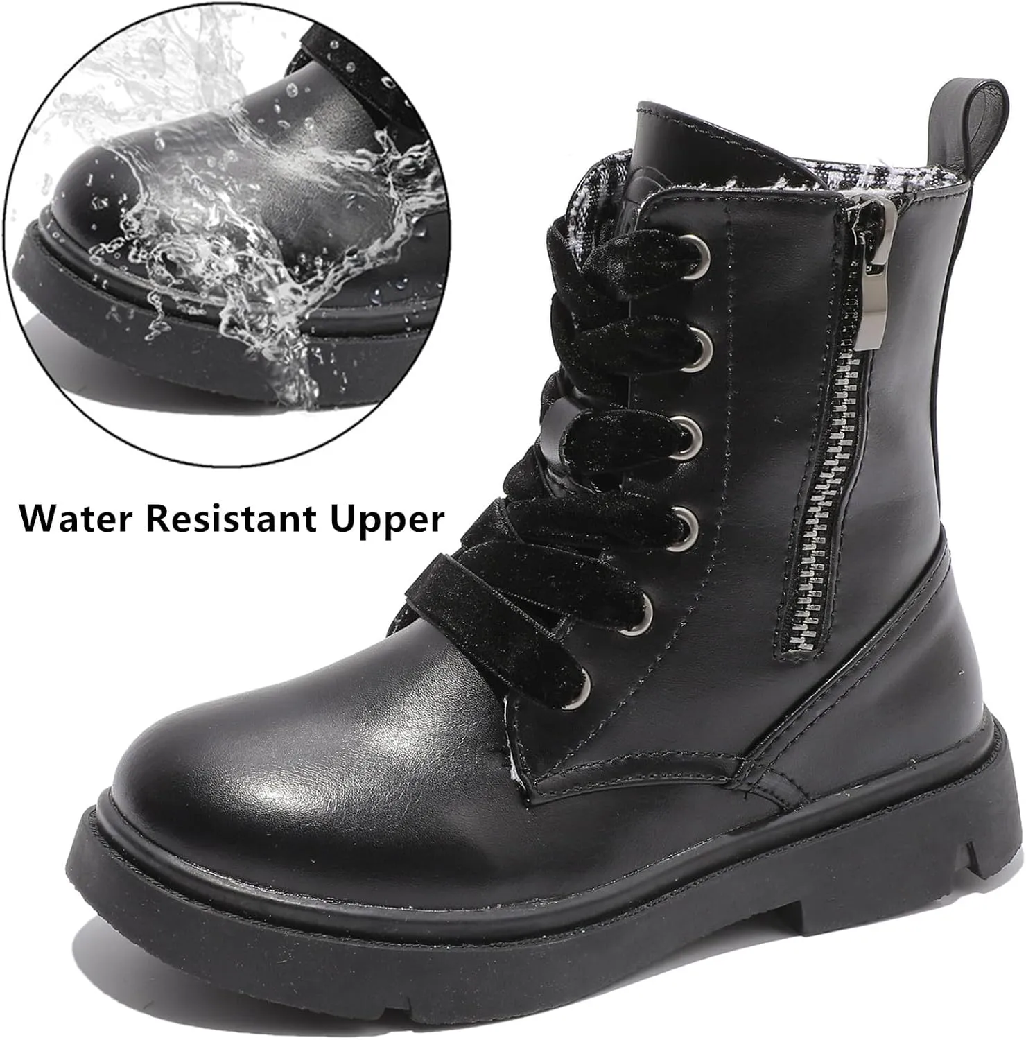 DADAWEN Boys Girls Glitter Ankle Boots Lace Up Waterproof Combat Shoes With Side Zipper for Toddler/Little Kid/Big Kid