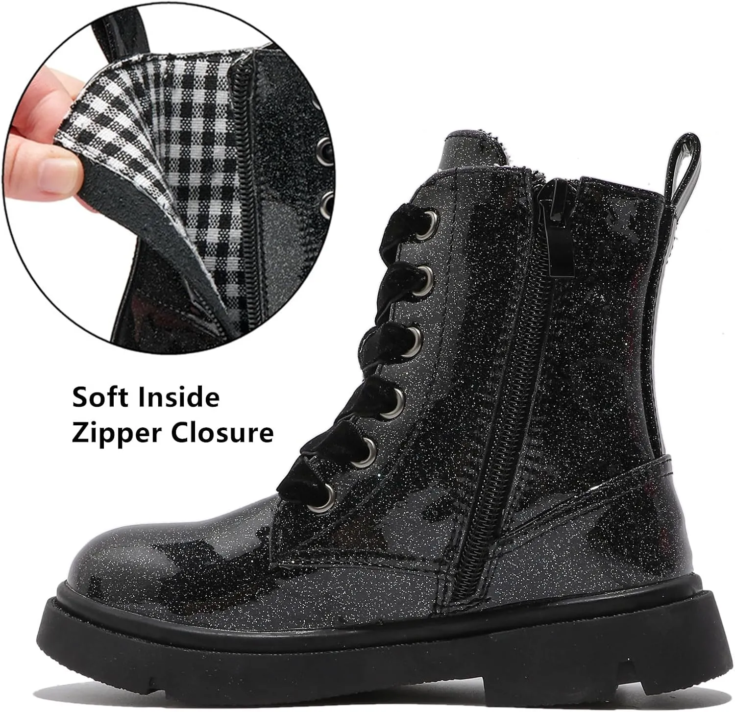 DADAWEN Boys Girls Glitter Ankle Boots Lace Up Waterproof Combat Shoes With Side Zipper for Toddler/Little Kid/Big Kid