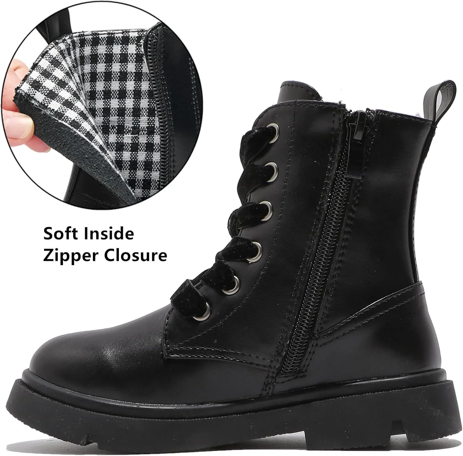 DADAWEN Boys Girls Glitter Ankle Boots Lace Up Waterproof Combat Shoes With Side Zipper for Toddler/Little Kid/Big Kid