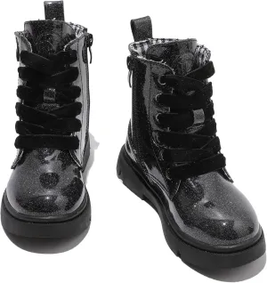 DADAWEN Boys Girls Glitter Ankle Boots Lace Up Waterproof Combat Shoes With Side Zipper for Toddler/Little Kid/Big Kid