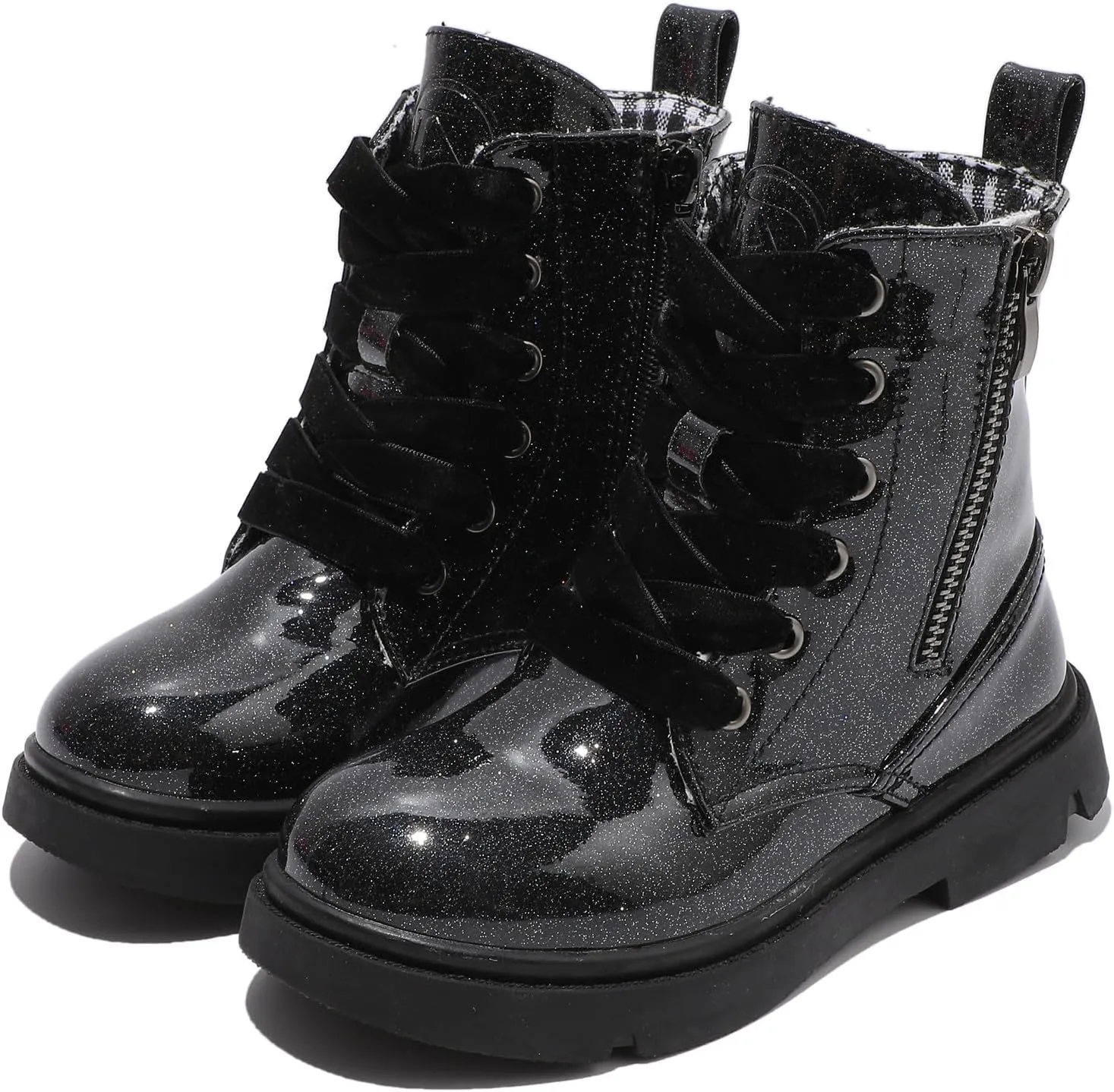 DADAWEN Boys Girls Glitter Ankle Boots Lace Up Waterproof Combat Shoes With Side Zipper for Toddler/Little Kid/Big Kid