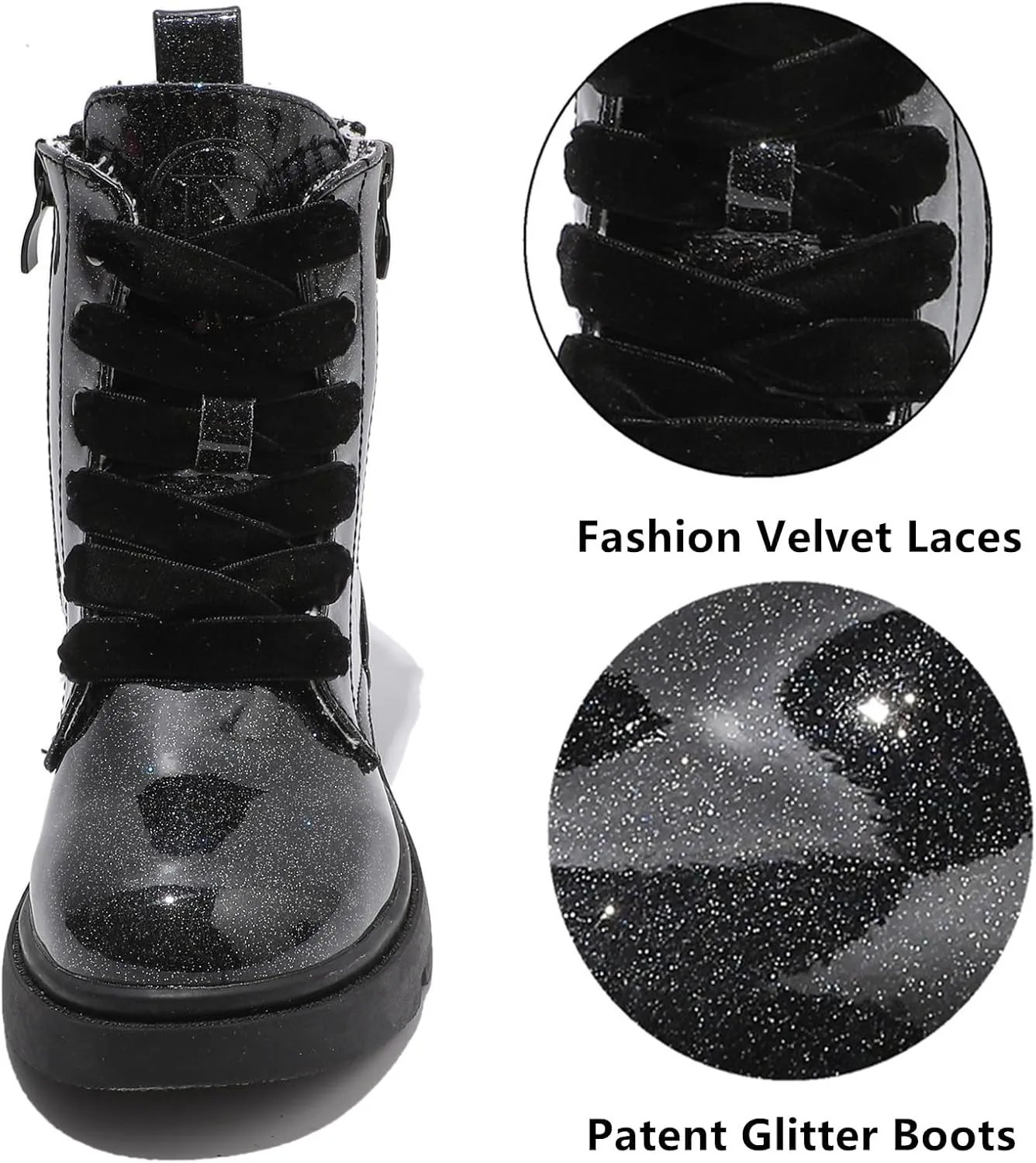 DADAWEN Boys Girls Glitter Ankle Boots Lace Up Waterproof Combat Shoes With Side Zipper for Toddler/Little Kid/Big Kid