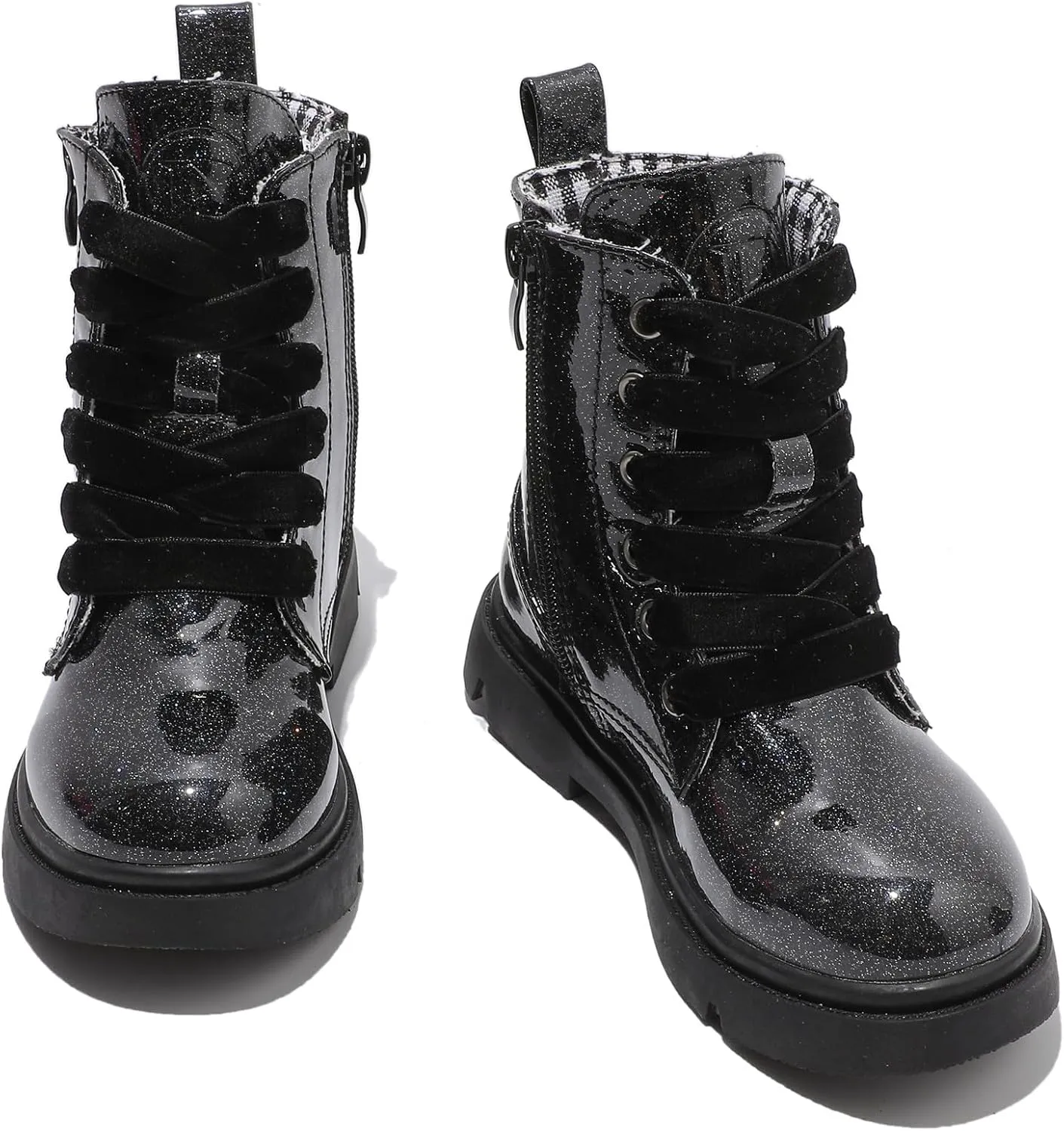 DADAWEN Boys Girls Glitter Ankle Boots Lace Up Waterproof Combat Shoes With Side Zipper for Toddler/Little Kid/Big Kid